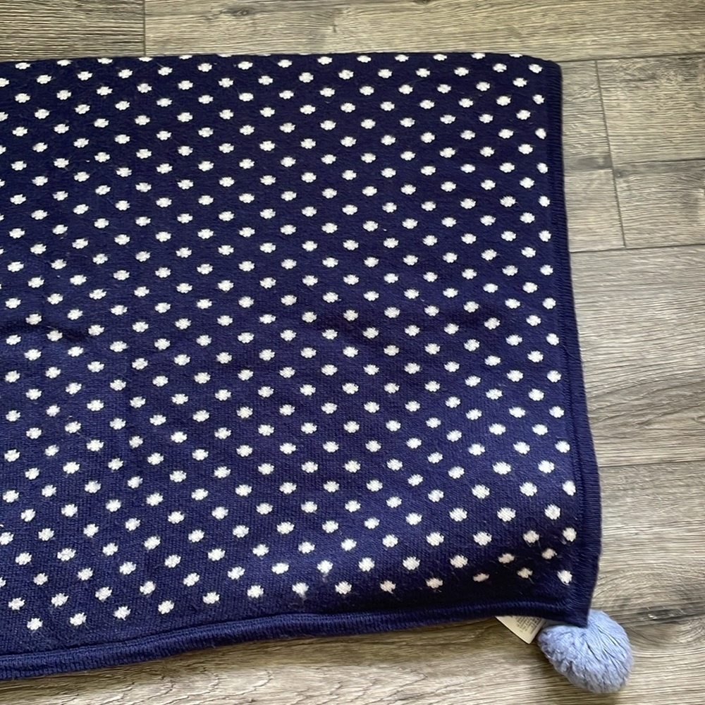 Pottery Barn | Navy Blue White Polka Dot Faux Fur Reversible Baby Blanket 30x40 - Picture 6 of 15
